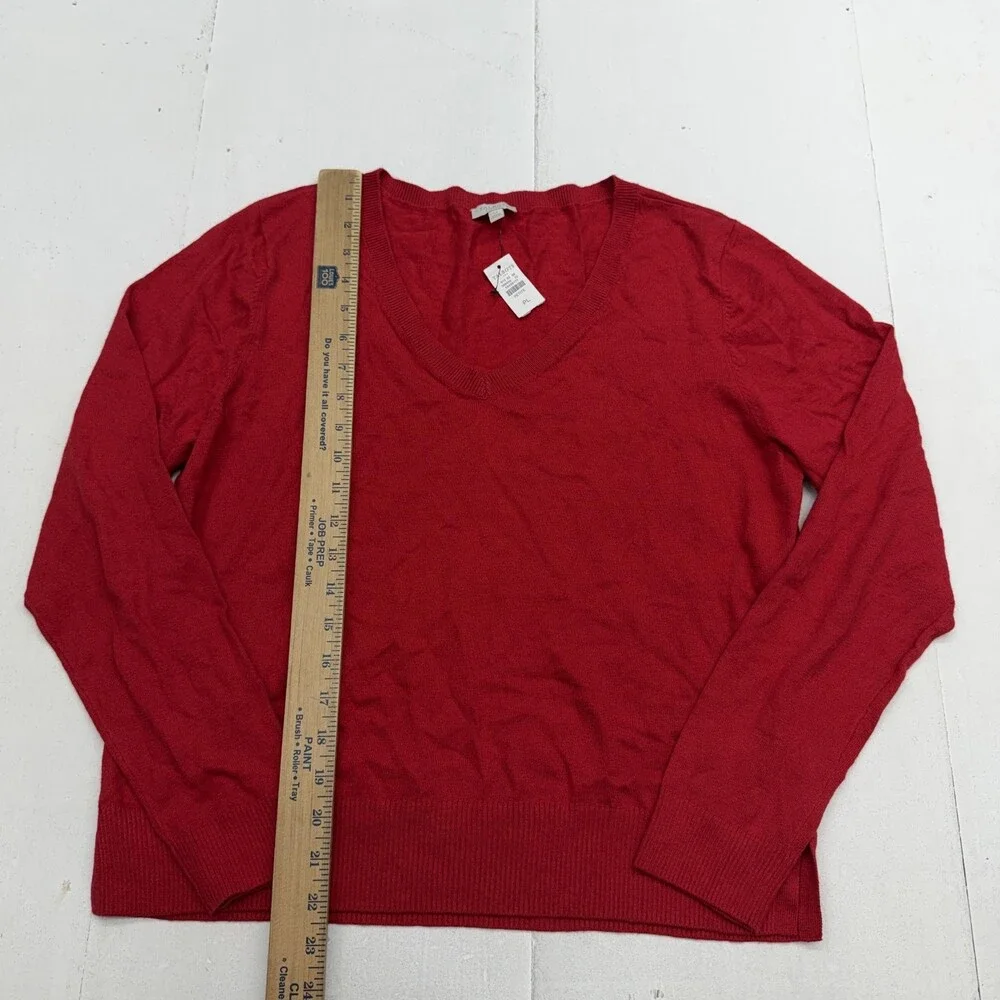 Talbots Sweater Womens Petite PL Red V Neck Long Sleeve Tight Knit Pullover
